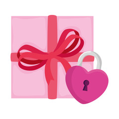 padlock in shape heart with gift box vector illustration design