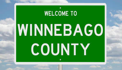 Rendering of a green 3d highway sign for Winnebago County