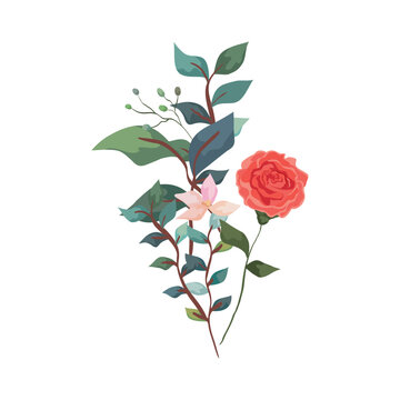 cute rose with flower and leafs design