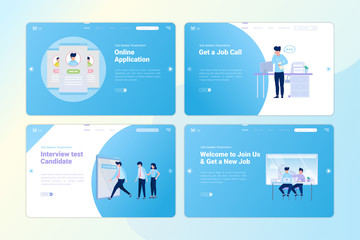 Set of  online interview and recruitment illustrations on landing page