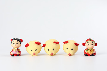 Chinese New Year rat mouse shaped cookie boy girl doll on white background