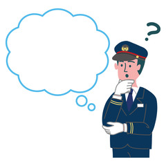 駅員　車掌　男性　考えている