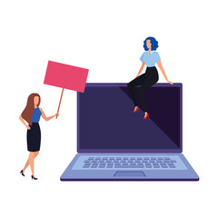 business women with laptop avatar character vector illustration design