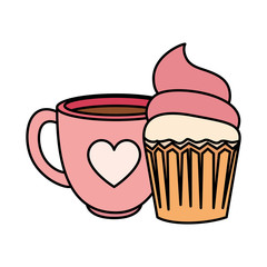 delicious cupcake with cup coffee isolated icon vector illustration design