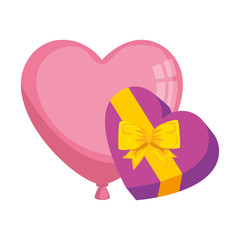 gift in heart shape with balloon air helium isolated icon vector illustration design