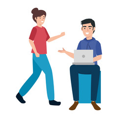 Fototapeta premium young couple with laptop isolated icon vector illustration design
