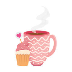 cup coffee with cupcake isolated icon vector illustration design