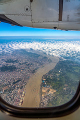 Aerial view of karnaphuli river took from airplane window