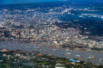 Aerial view of karnaphuli river at Chittagong city, Bangladesh