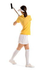 Beautiful female golfer isolated on white