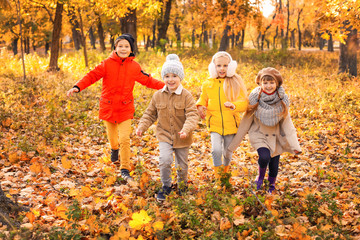 Cute little children playing in autumn park