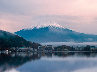Mt.Fuji in the morning at Kawaguchiko lake , Yamanashi , Japan