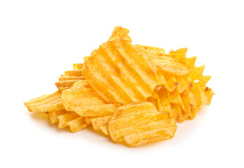 Tasty potato chips on white background