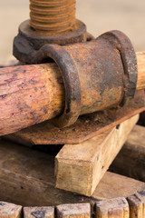 The squeezer is used to press the wine. Technology of wine production in Moldova. The folk tradition of making wine. The ancient tradition of grape processing. Harvest home.