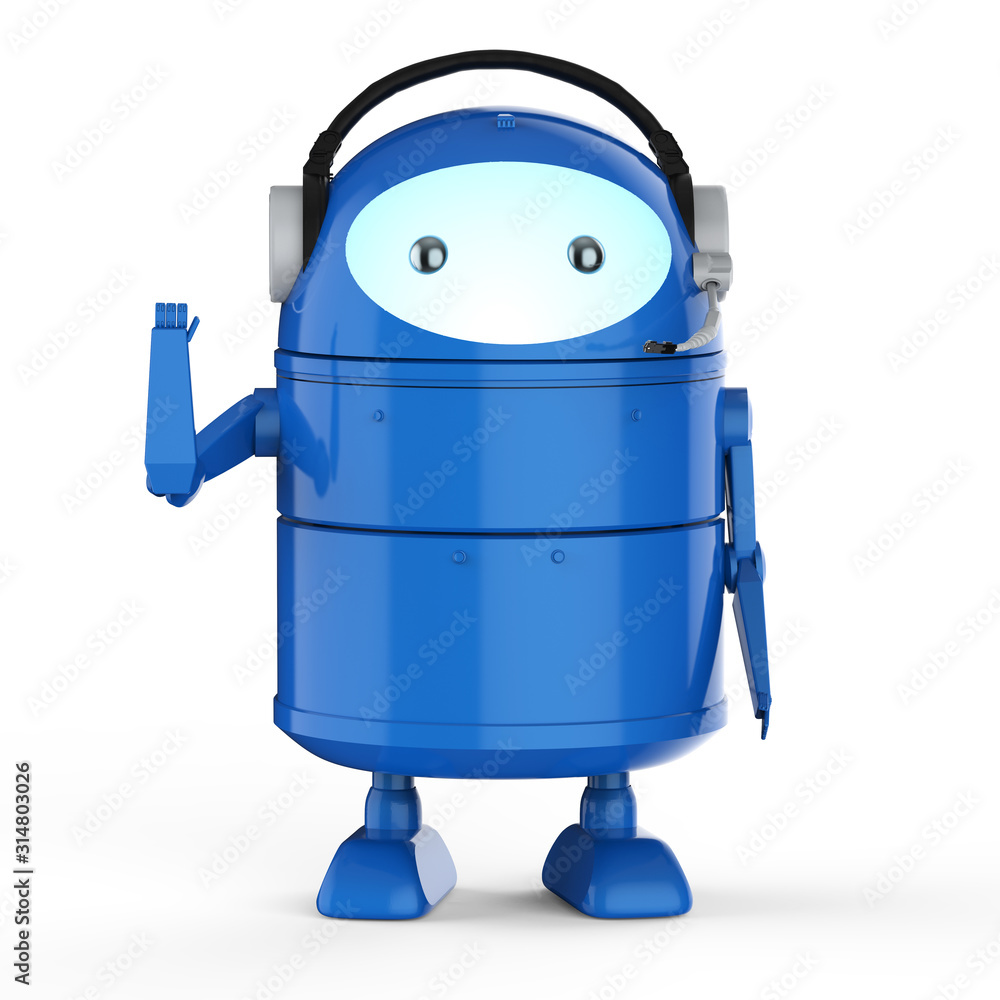 Poster android robot with headset