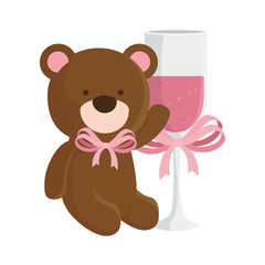 cute teddy bear with cup champagne isolated icon vector illustration design