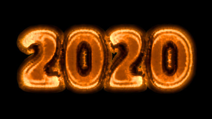 fire numbers 2020 made of fire with smoke on a black background 3d illustration