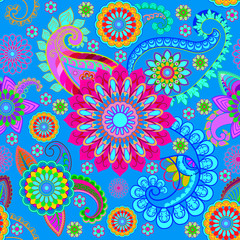         Seamless combination of mandala and paisley with oriental ornaments.