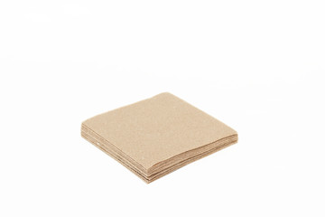 Eco kraft paper tableware. Paper napkins isolated on white background. Recycling concept. Zero waste.