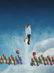 Flying rocket above balloons