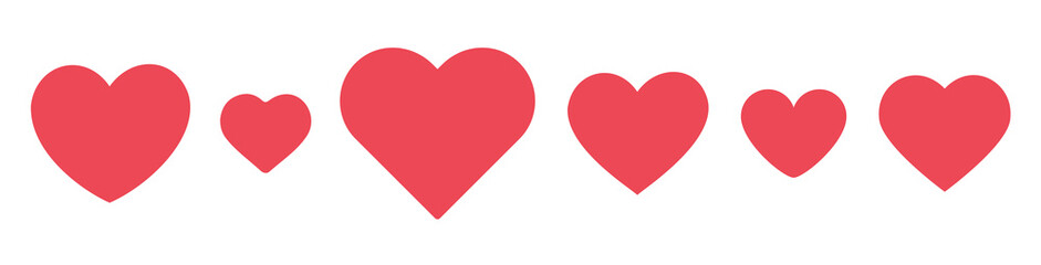 Heart icon set. Love and like pink symbol isolated on white background.