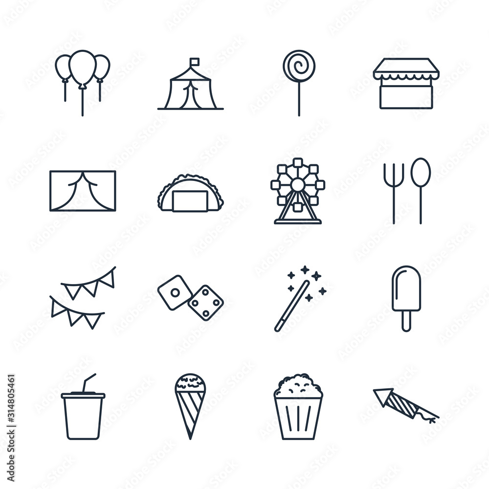 Aufkleber set amusement park icon template color editable. amusement park pack symbol vector sign isolated on 