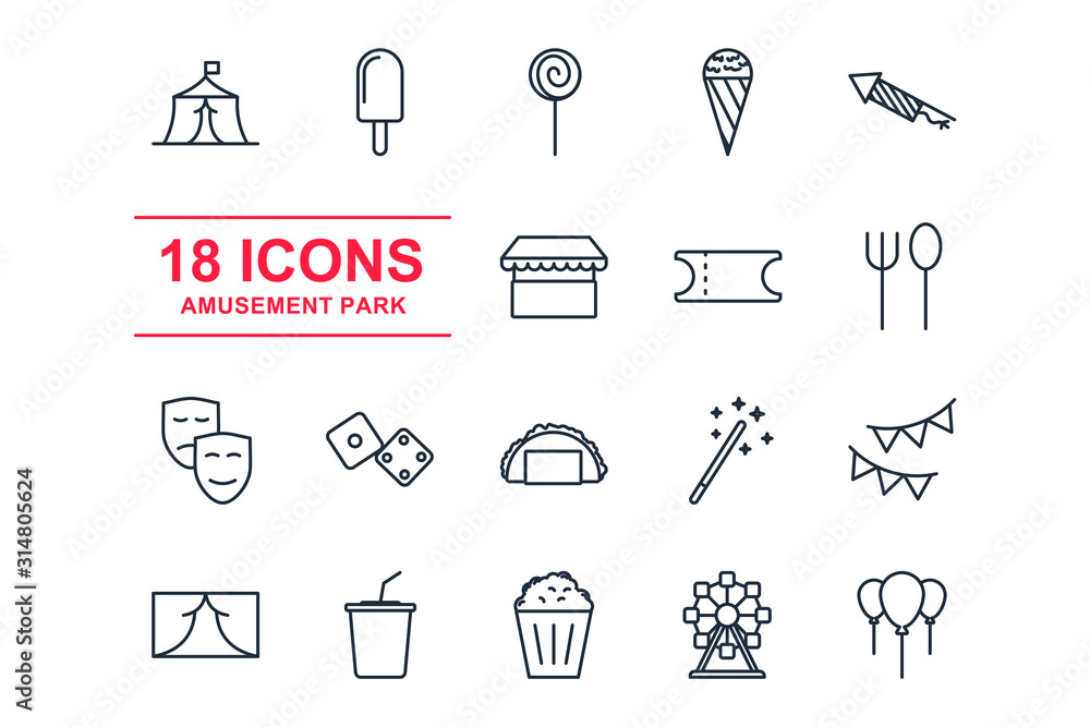 Aufkleber Set Amusement Park icon template color editable. Amusement Park pack symbol vector sign isolated on white background illustration for graphic and web design.