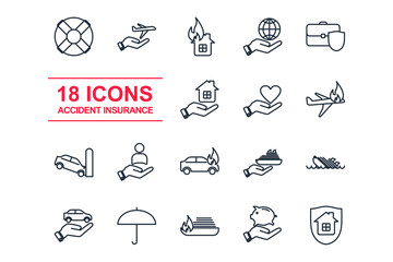 Set Insurance icon template color editable. Protection of health, life and property pack symbol vector sign isolated on white background illustration for graphic and web design.