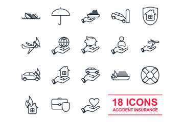Set Insurance icon template color editable. Protection of health, life and property pack symbol vector sign isolated on white background illustration for graphic and web design.