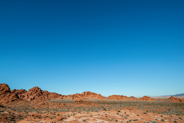 Fototapeta na wymiar USA, Nevada, Clark County, Valley of Fire. A Clear blue sky on a perfect cloudless day makes a great background.