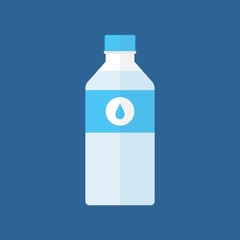 Bottle of water icon in flat style isolated on blue background.