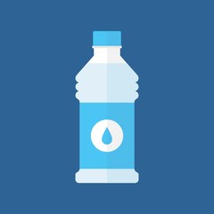 Bottle of water icon in flat style isolated on blue background.