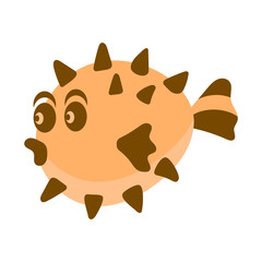 Puffer fish, hedgehog fish, marine life. Cute character is drawn in cartoon style, isolated on a white background. Vector illustration