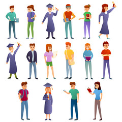 University icons set. Cartoon set of university vector icons for web design