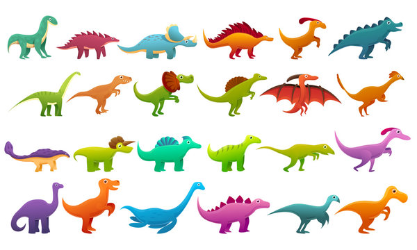 Dinosaur icons set. Cartoon set of dinosaur vector icons for web design