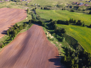 Drone view on a plowed field
