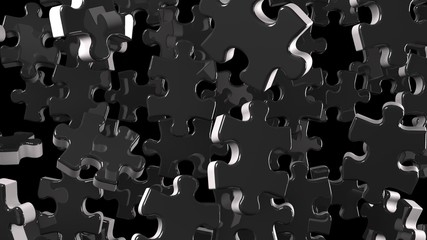 Black Jigsaw Puzzle On Black Background.3D render illustration.