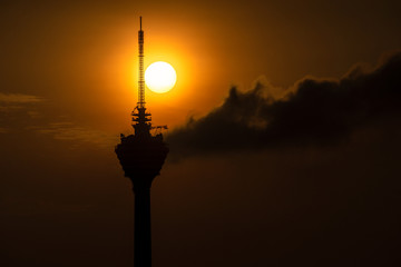KUALA LUMPUR, MALAYSIA - 12th JAN 2020; The Kuala Lumpur Tower is a communications tower located in Kuala Lumpur, Malaysia. It features an antenna that increases its height to 421 metres.