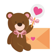 cute teddy bear with envelope and lollipop vector illustration design
