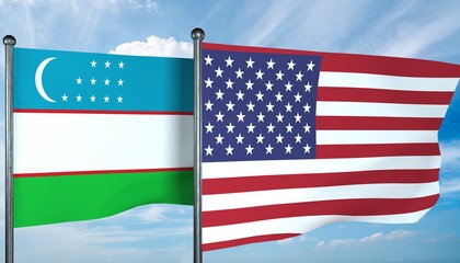 3D illustration of USA and Uzbekistan flag