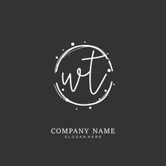 Handwritten initial letter W T WT for identity and logo. Vector logo template with handwriting and signature style.