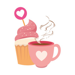 cup coffee with cupcake isolated icon vector illustration design