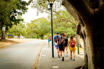 Highschool students were walking in the park