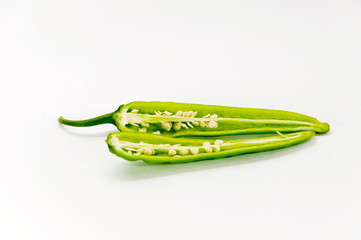 green chilli on white background