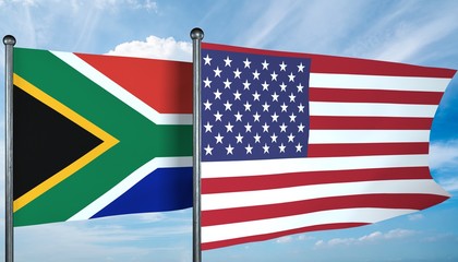 3D illustration of USA and South-Africa flag