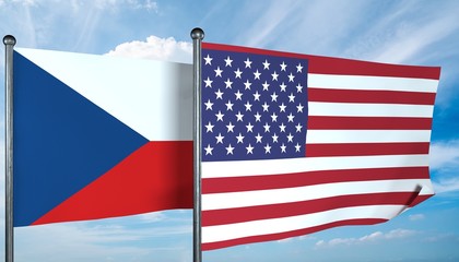 3D illustration of USA and Czech-Republic flag