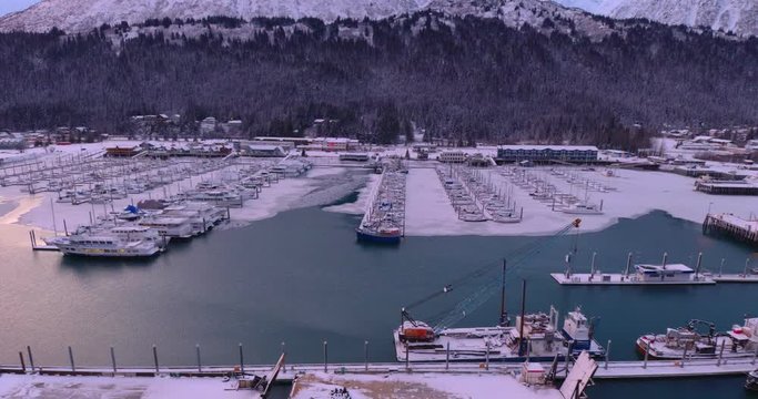 Frozen Alaska shipyard and harbor views