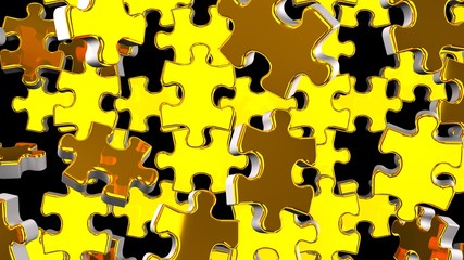 Golden Jigsaw Puzzle On Black Background.3D render illustration.