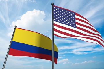 3D illustration of USA and Colombia flag