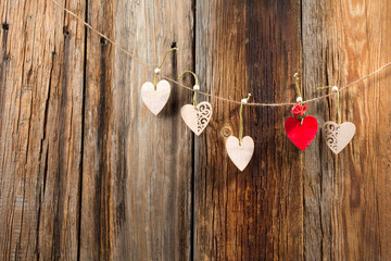 Valentine's day card vintage wooden background, place for text